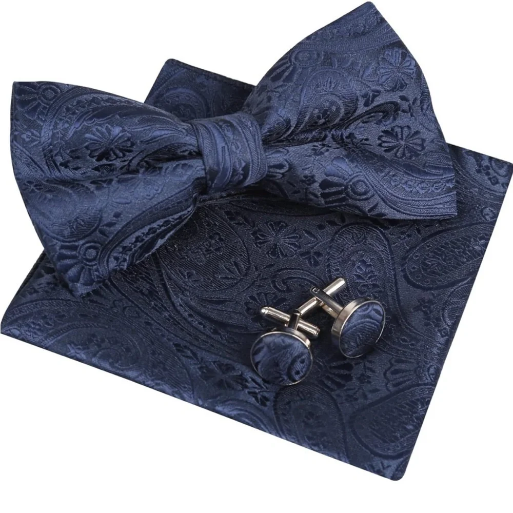Alizeal paisley bow tie pocket square‎ cuff links